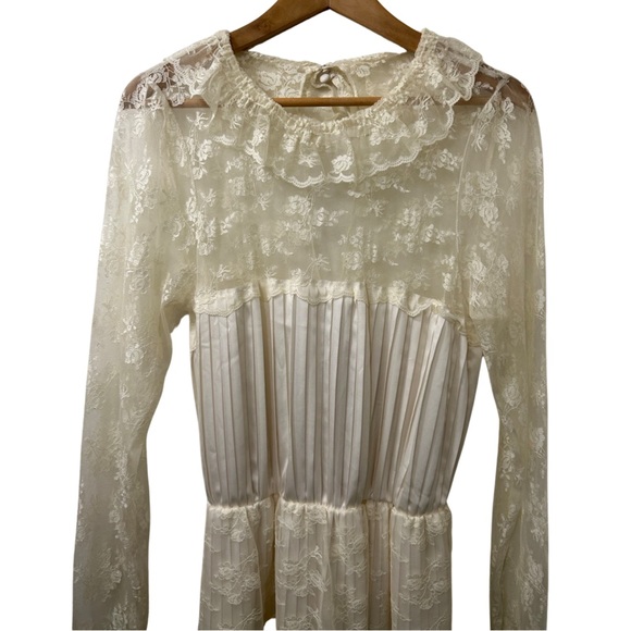 NWT Free People Lace Victorian Pleated Long Sleeve Mini Dress Woman’s 10 - Picture 3 of 8